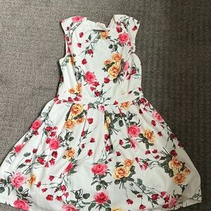 Floral Kids Dress - White with Pink and Yellow Flowers